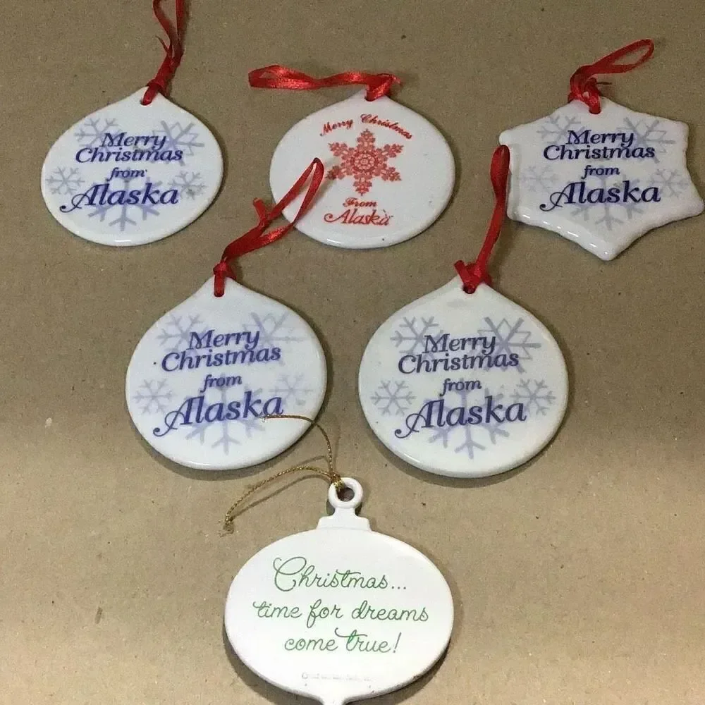 Set of six porcelain desk ornaments mostly Alaskan